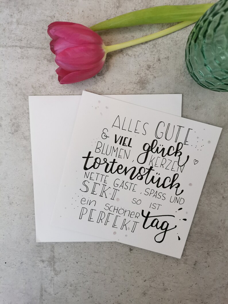 Karte mit Handlettering Spruch Tortenstück Geburtstag, Glückwünsche