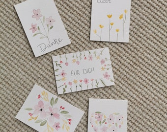 Minikarten „Aquarellblumen“ – Karten, Geschenk, Verschiedene Anlässe