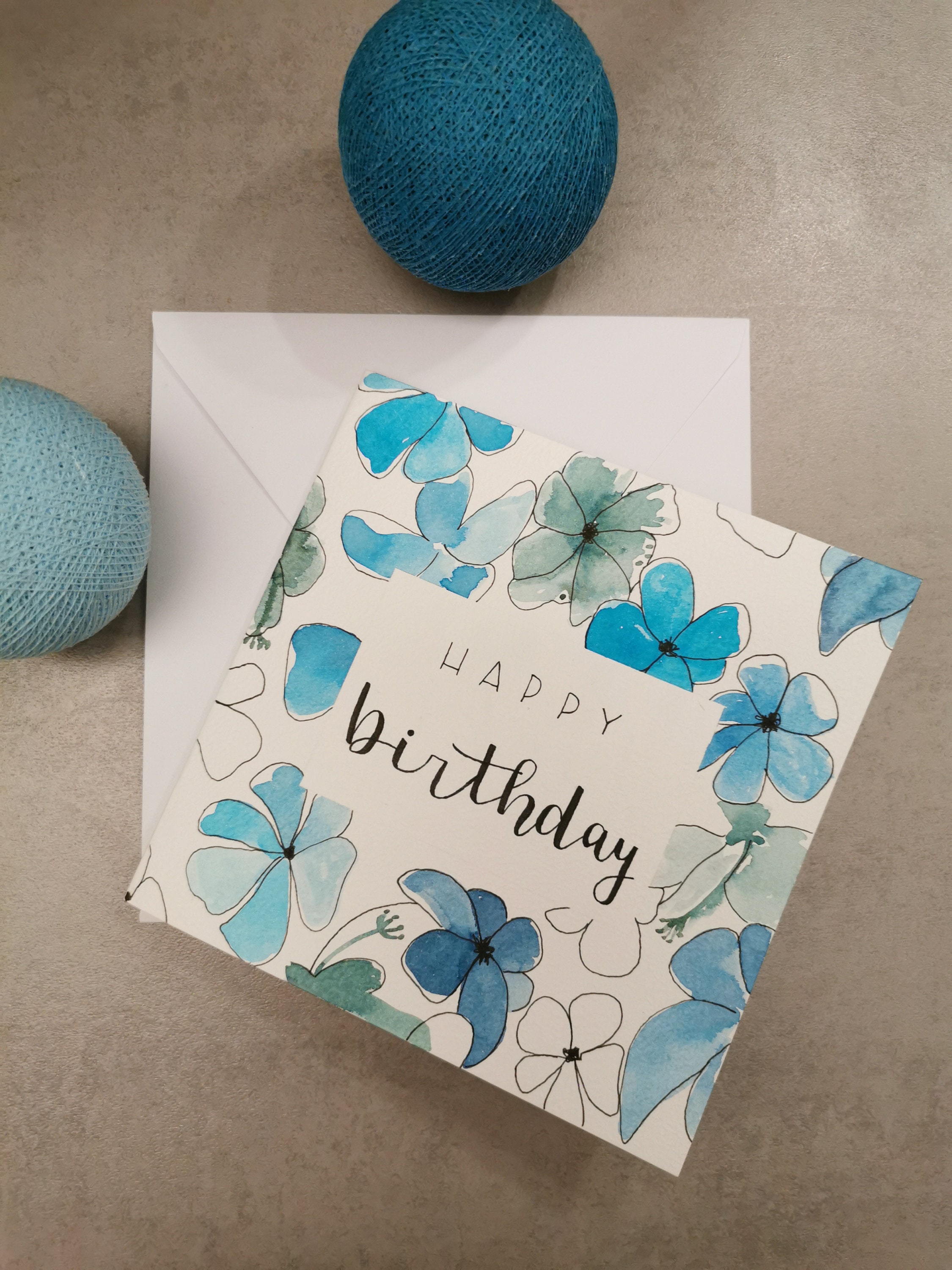 Karte mit Aquarell-Blumen Happy Birthday Geburtstag  Etsy
