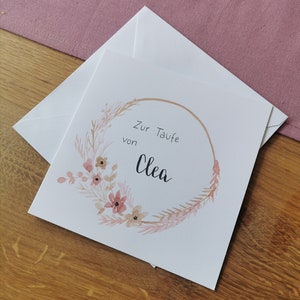 Biglietto con corona di fiori secchi rosa “Battesimo” – biglietto, regalo, battesimo