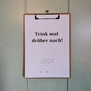 Wandkalender 2024 lustige Wein/Alkoholsprüche mit Klemmbrett A4