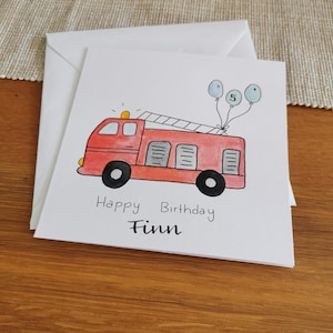 Kaart met aquarel "Brandweer" - Kinderverjaardag, verjaardag, kinderkaart