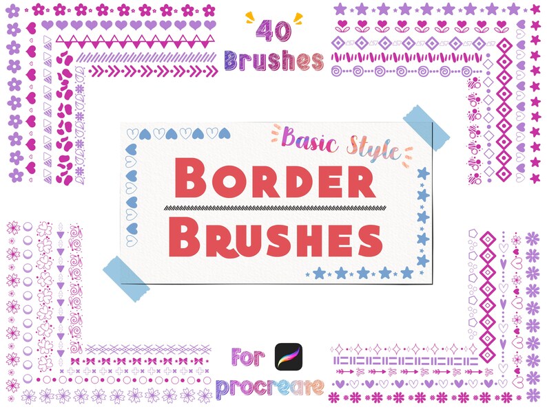 40 Border Brushes for Procreate Basic Style Etsy