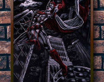 Original Batwoman scratchboard drawing, 16x20 inches, original illustration, Dc comics, superhero art, drawing, wall art, wall decor