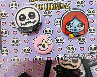 Chapas de Pesadilla antes de Navidad, Jack, Sally y Zero, kawaii pins, pack ideal para regalo.  Accesorios bonitos
