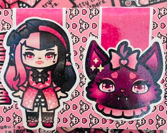 Marcapáginas magnético chica monstruosa y su mascota, kawaii murciélago, papeleria bonita para regalo