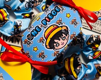 Coletero Luffy One Piece, scrunchie kawaii, accesorio de pelo ideal para regalo, azul pastel