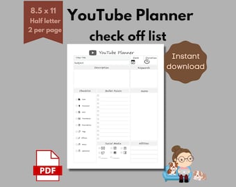 YouTube Planner Checklist Worksheet for Growing YouTube Channel