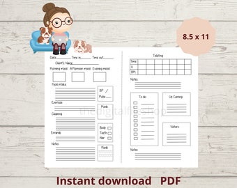 Caregiver Log Sheet Home Aide Tracker Sheet Care for Elderly