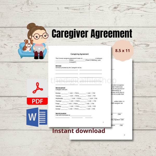Caregiver Contract Home Aide Agreement Care for Elderly