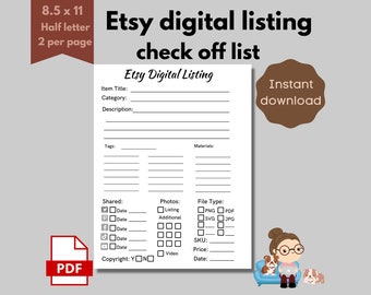 Etsy Digital Listing Check off List PDF Digital Download  Listing Helper Etsy Digital seller Shop Tool Worksheet