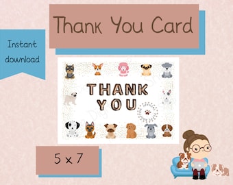 Puppy Adoption Party Thank You Card Printable Instant Download New Puppy 5x7 PDF