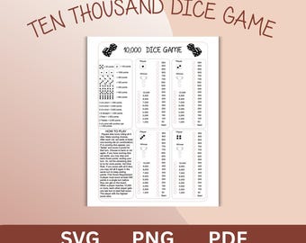 10,000 Dice Game Score Sheet | Ten Thousand Dice Game Printable | PDF SVG PNG | Laser Cut File | Dice Game Instructions | Farkle