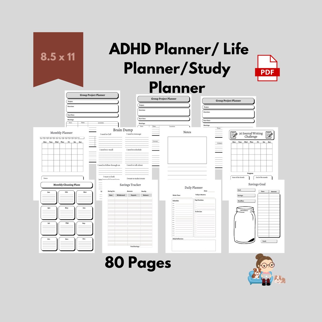 ADHD Planner PDF Digital Download Printable ADHD Student Planner ...