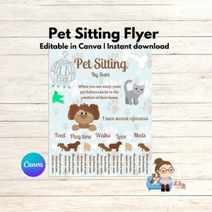 Pet Sitting Flyer Editable Canva Template Customize Dog Walking Small Business Pre-Made Canva DIY Template