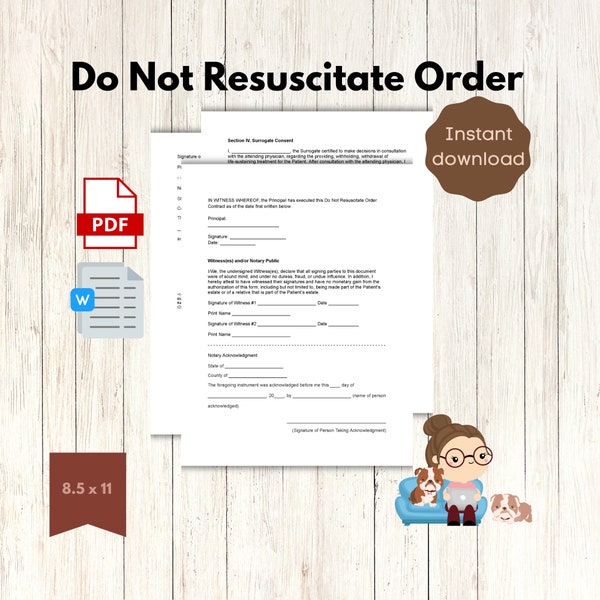 Do Not Resuscitate, DNR, Care for Elderly, Home Care Printable, Editable PDF