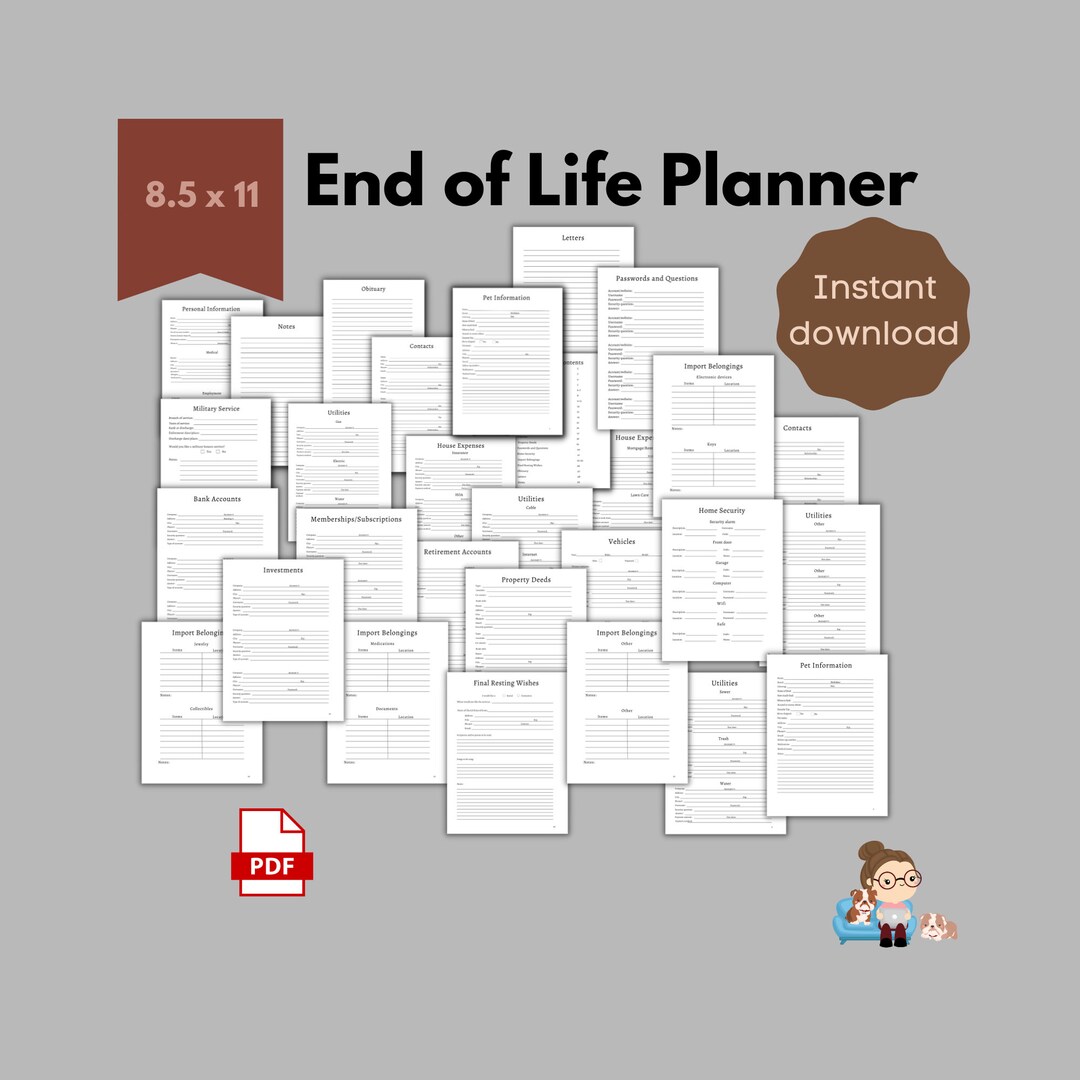 End of Life Planner 29 Pages Emergency Planning PDF Digital Download ...