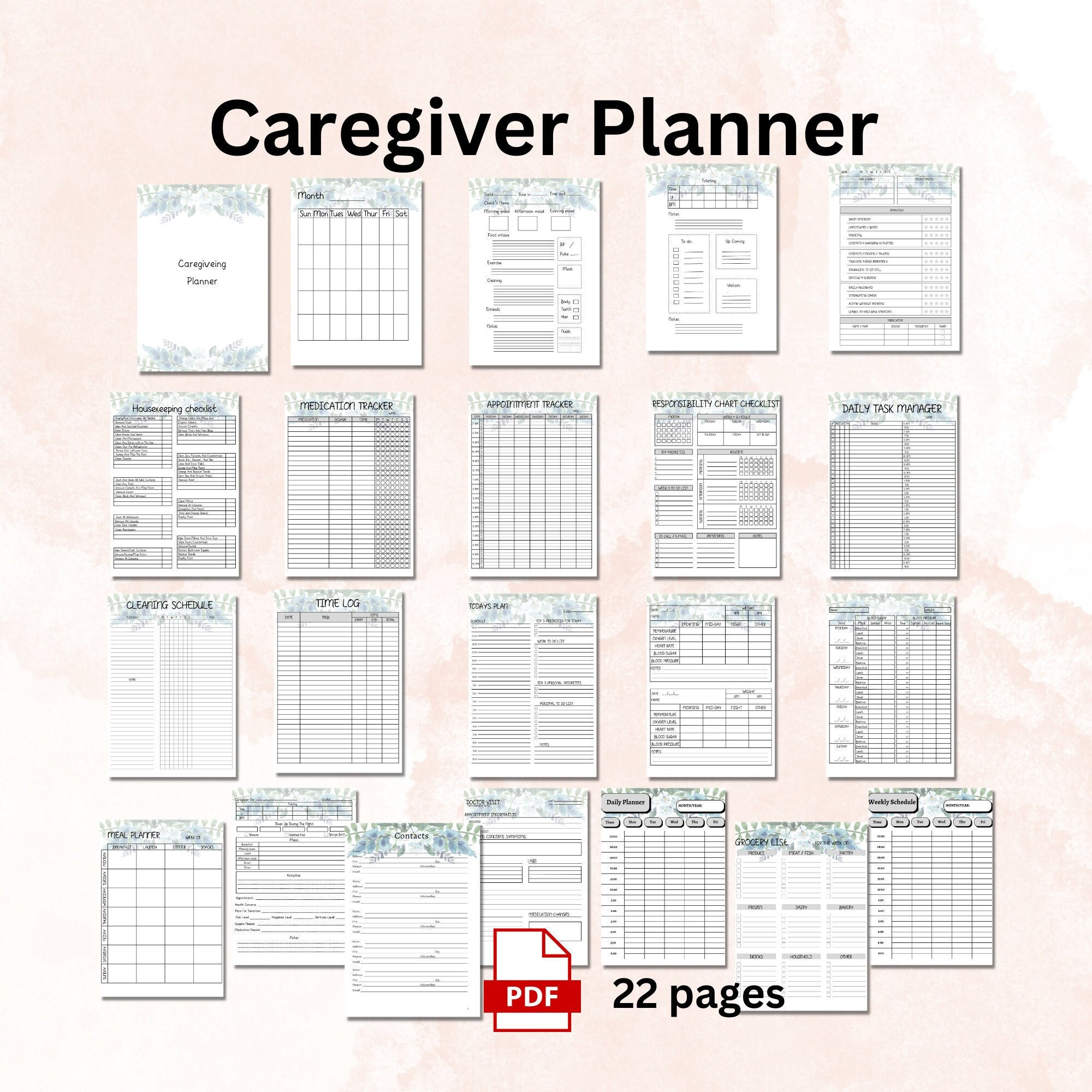 Caregiver Planner Home Aide Tracker Sheet Care for Elderly - Etsy
