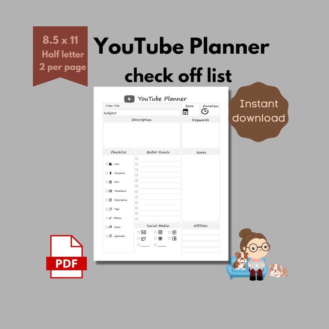 Youtube Planner Checklist Worksheet for Growing Youtube Channel - Etsy