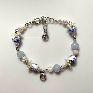 Blue Porcelain Handmade Bracelet | Beaded Charm Bracelet | Y2K Bracelet | Y2K Jewelry
