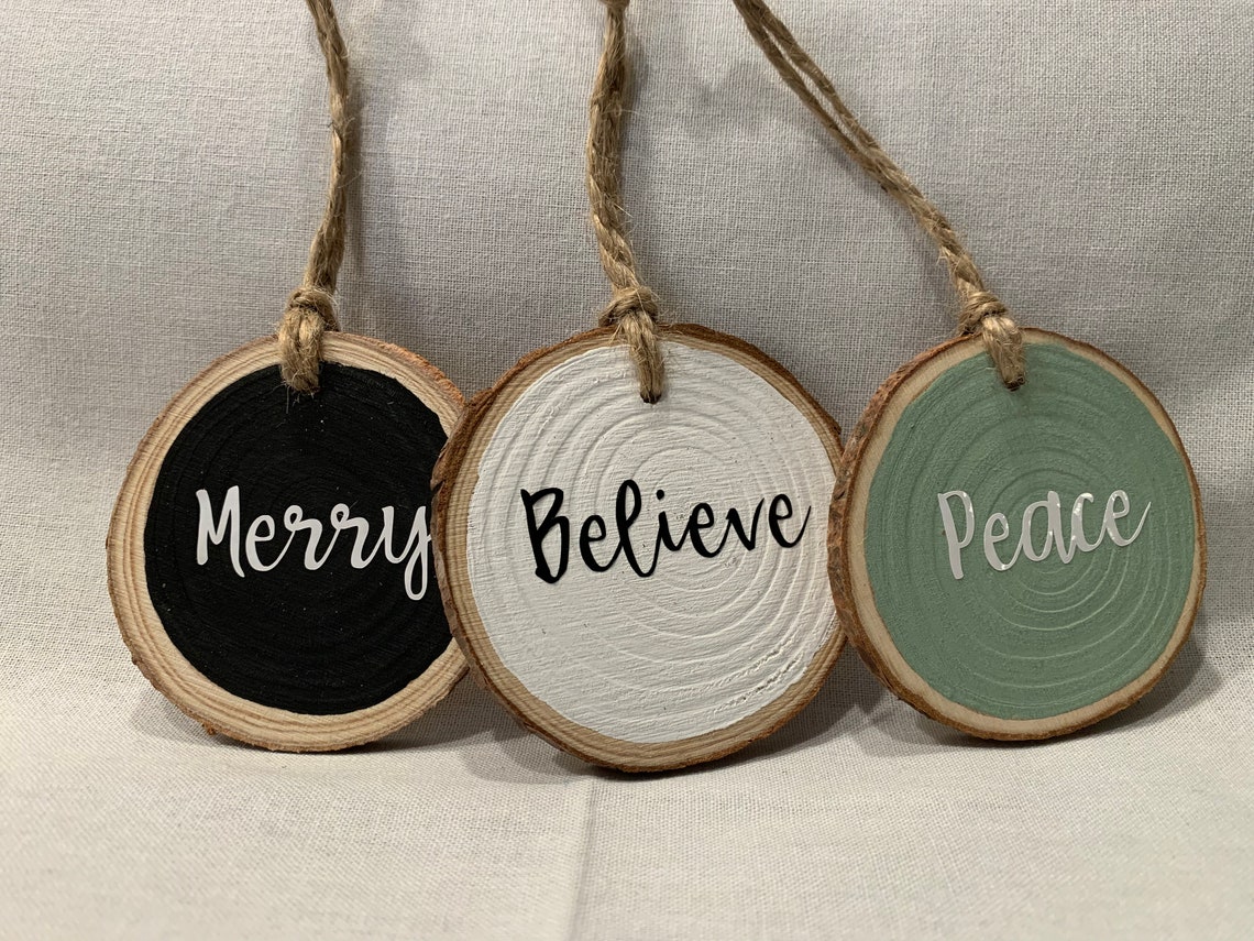 Natural Wood Ornaments, Round Wood Ornaments, Handpainted Custom
