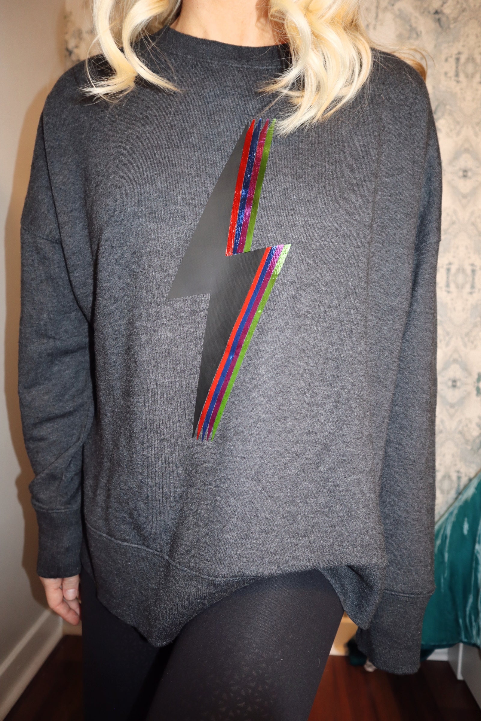 Lightning Bolt Multi Color Crewneck Etsy