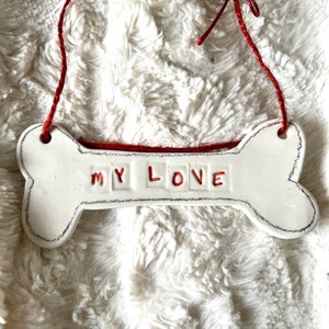 Christmas decoration for tree, home decoration, bone dog ceramic, sister girlfriend mom, gift idea, unique piece, handmade ceramics