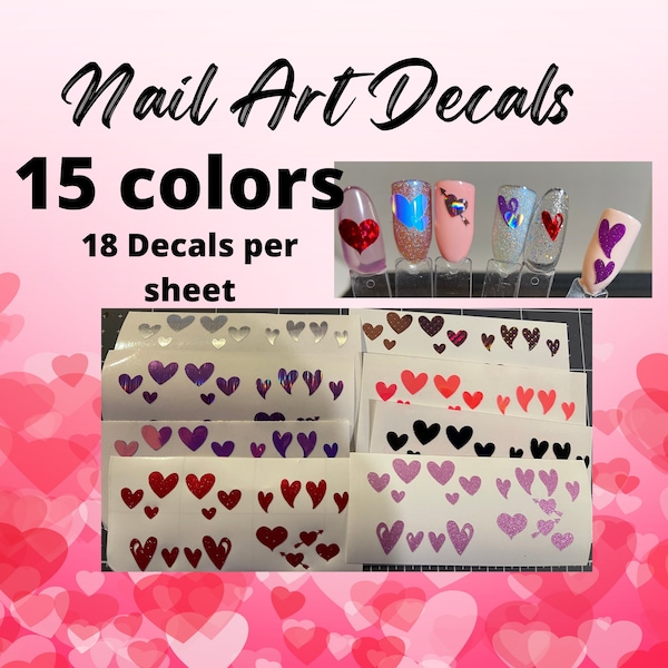 Nail Art Decals, Hearts, Shimmer, Holographic, Valentine's Day
