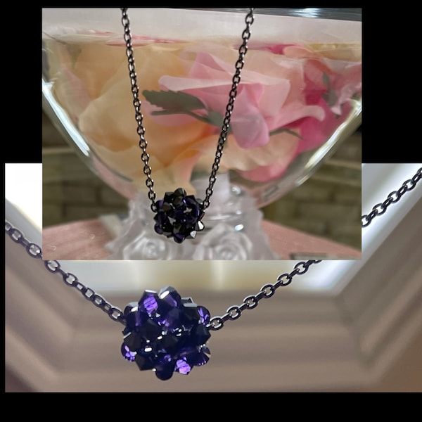 Beaded jewelry sets, Purple Jet statement necklace, gift set, Wedding necklaces, handmade jewelry, Deep Purple jewelry, Crystal Bling Ball