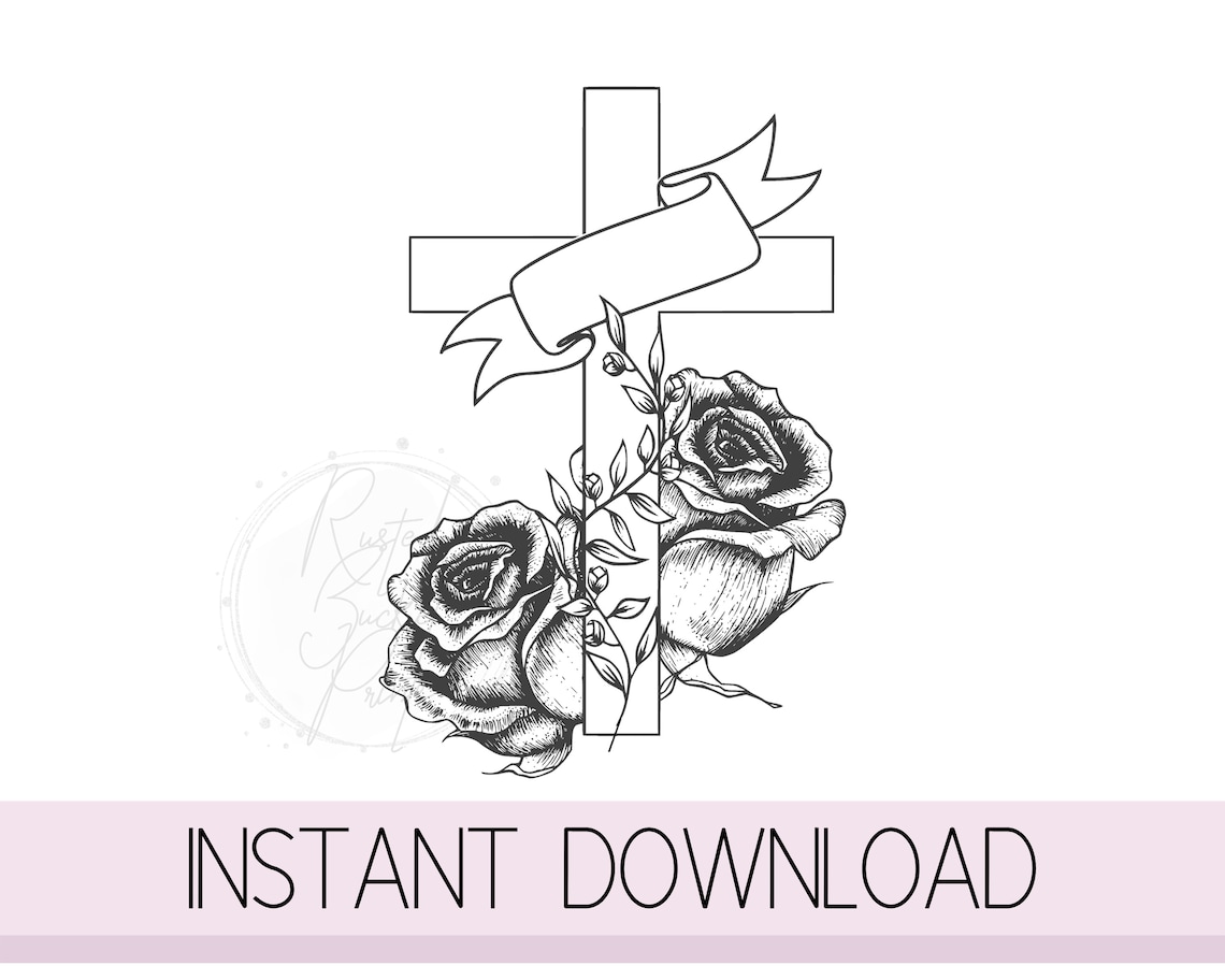 Instant Download Cross and Roses Tattoo Printable Stencil - Etsy