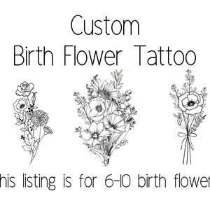 Custom Birth Flower Bouquet Tattoo Design