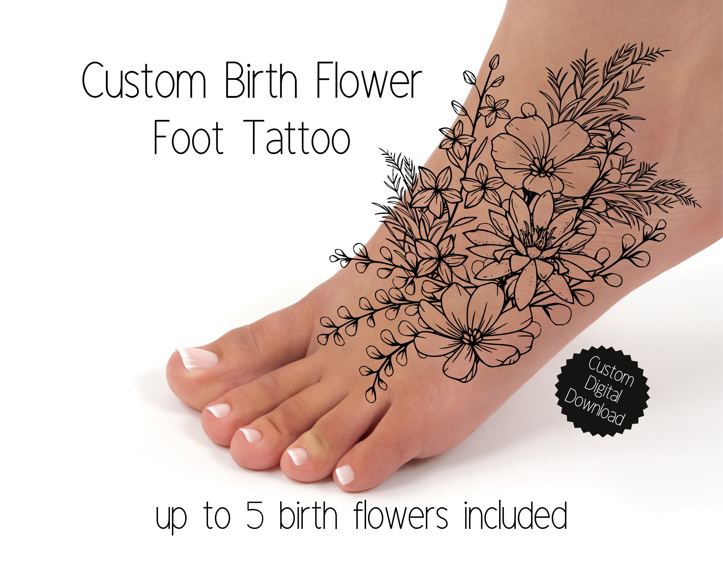Flower Foot Tattoo - Etsy Norway