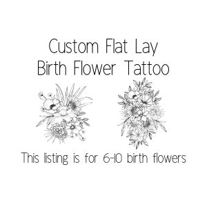 Custom Flat Lay Birth Flower Tattoo Design, Stemless Birth Flower Bouquet, Family birth flower design, great design for thigh or shoulder