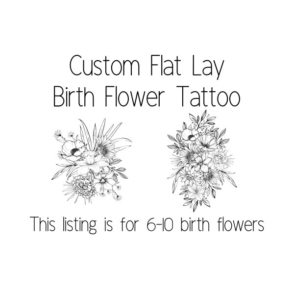 Custom Flat Lay Birth Flower Tattoo Design, Stemless Birth Flower Bouquet, Family birth flower design, great design for thigh or shoulder