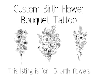 Custom Birth Flower Bouquet Tattoo Design