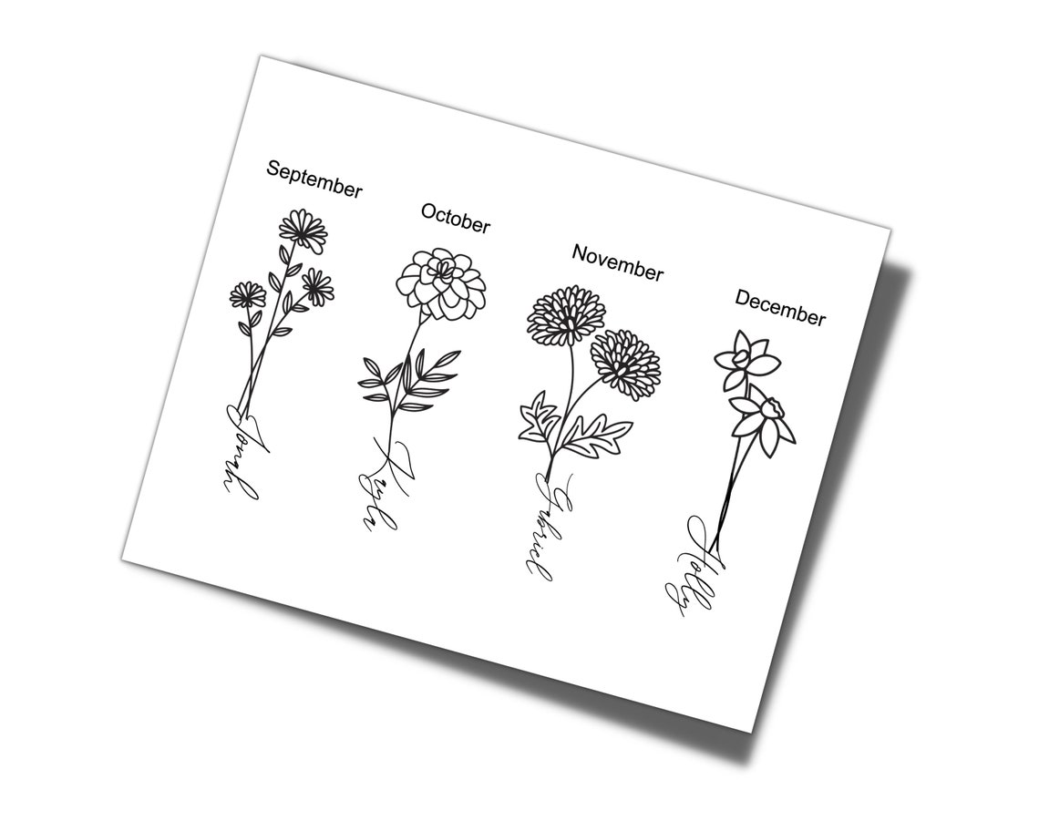Custom Name Birth Flower Tattoo Design Fine Line Tattoo Gift Etsy UK