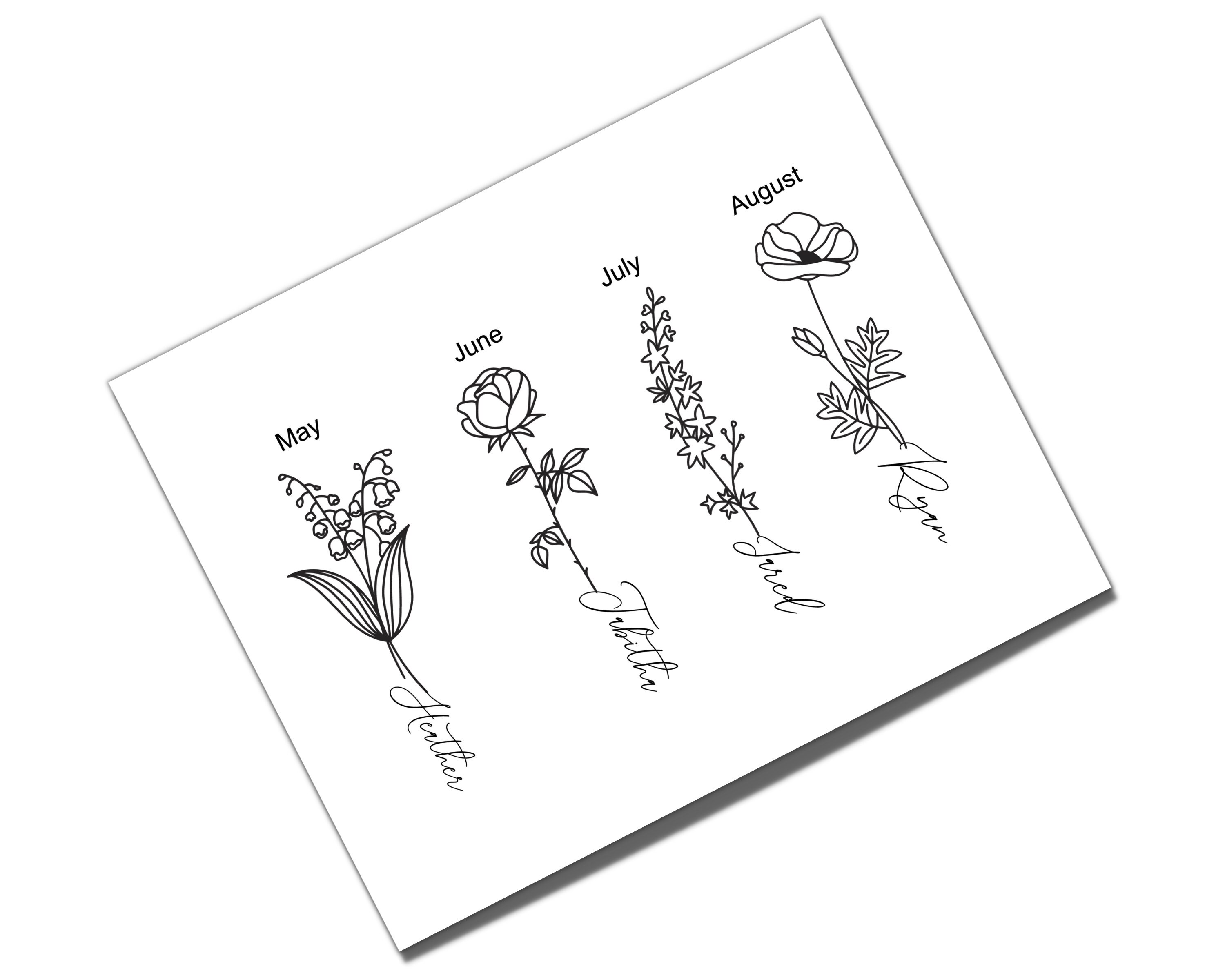 Custom Name Birth Flower Tattoo Design Fine Line Tattoo Gift Etsy UK