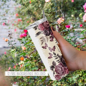 Carta da regalo floreale con rose bordeaux / Carta da regalo sottile da 20 oz / Personalizzabile / Design a sublimazione / Regalo per la mamma / PNG / 300 DPI /