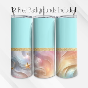 Pastel Swirl and Gold Glitter 20 oz Skinny Straight Sublimation Tumbler Wrap Design - Unlimited Commercial Use - PNG