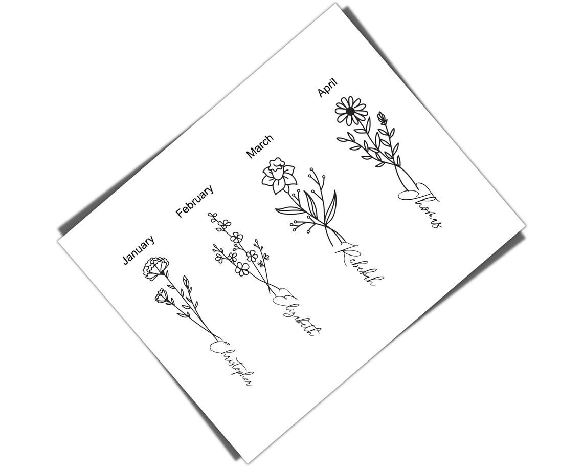 Custom Name Birth Flower Tattoo Design Fine Line Tattoo Gift Etsy UK