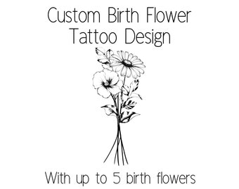 Dainty custom birth flower tattoo design with up to five birth flowers