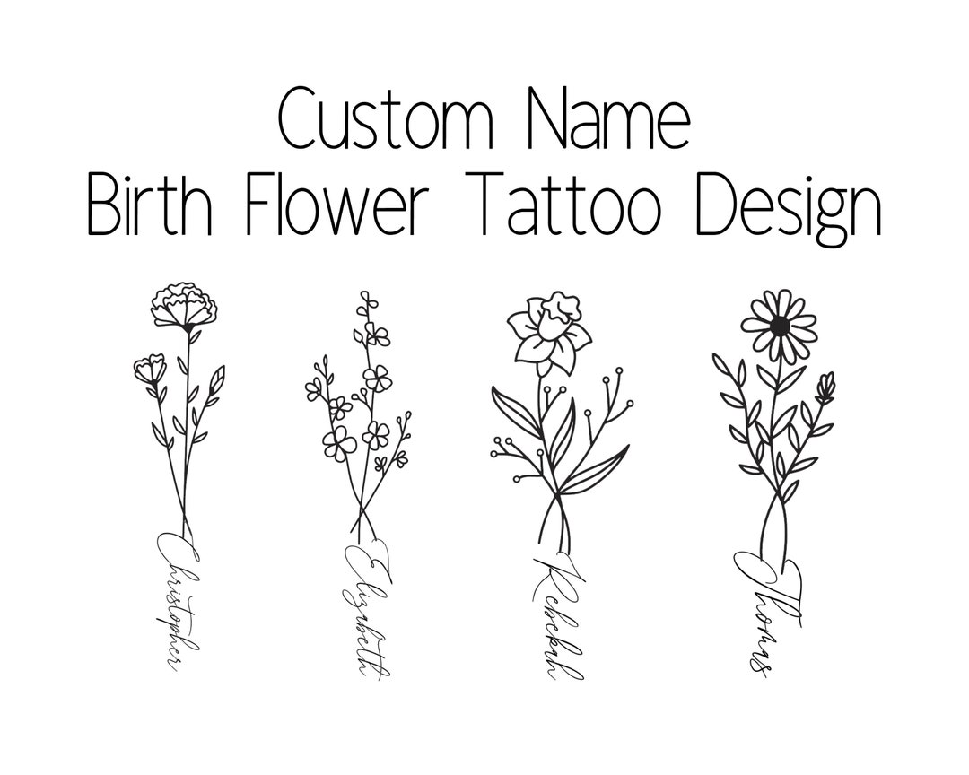 Custom Name Birth Flower Tattoo Design Fine Line Tattoo Gift - Etsy Australia