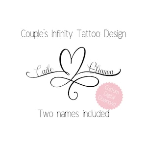 Paar benutzerdefinierte Infinity Herz Tattoo Design beinhaltet zwei Namen ein intimes Tattoo für Frauen und Männer ein perfektes Liebhaber PNG endgültiges Design