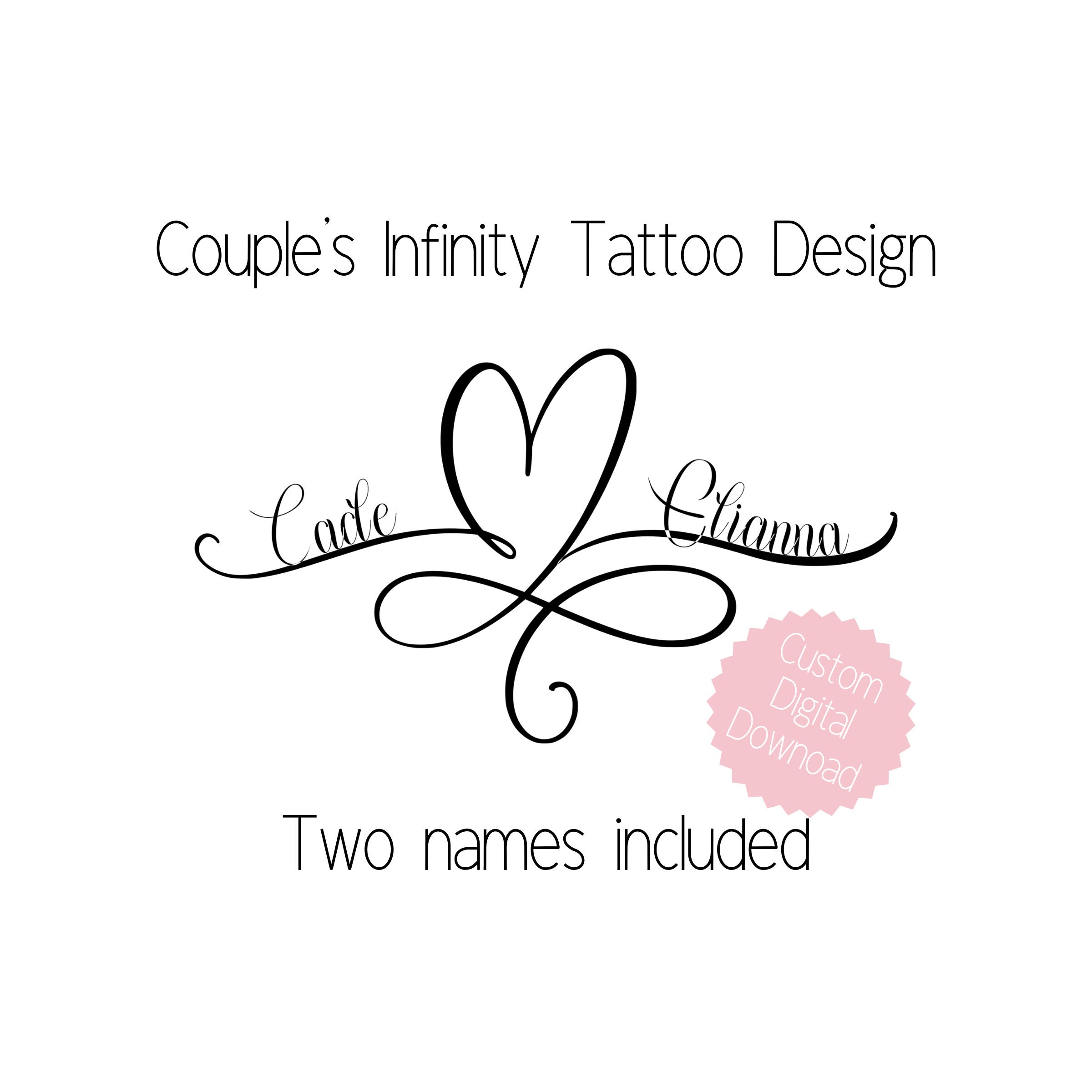 Couple's Custom Infinity Heart Tattoo Design With Names - Etsy Norway