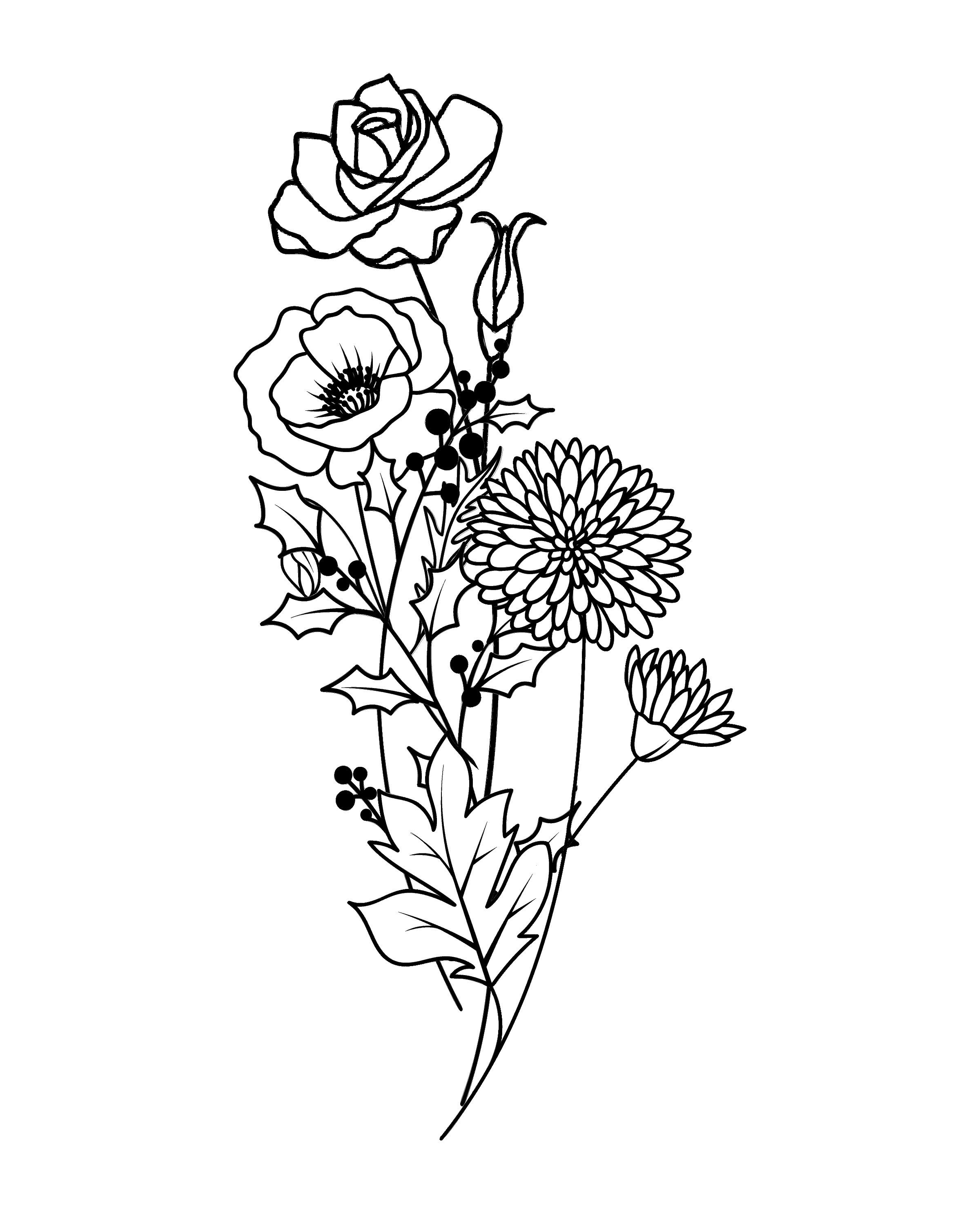 Geburtsblumen Tattoo Design Geburtsblume Blumenstrauß Etsy