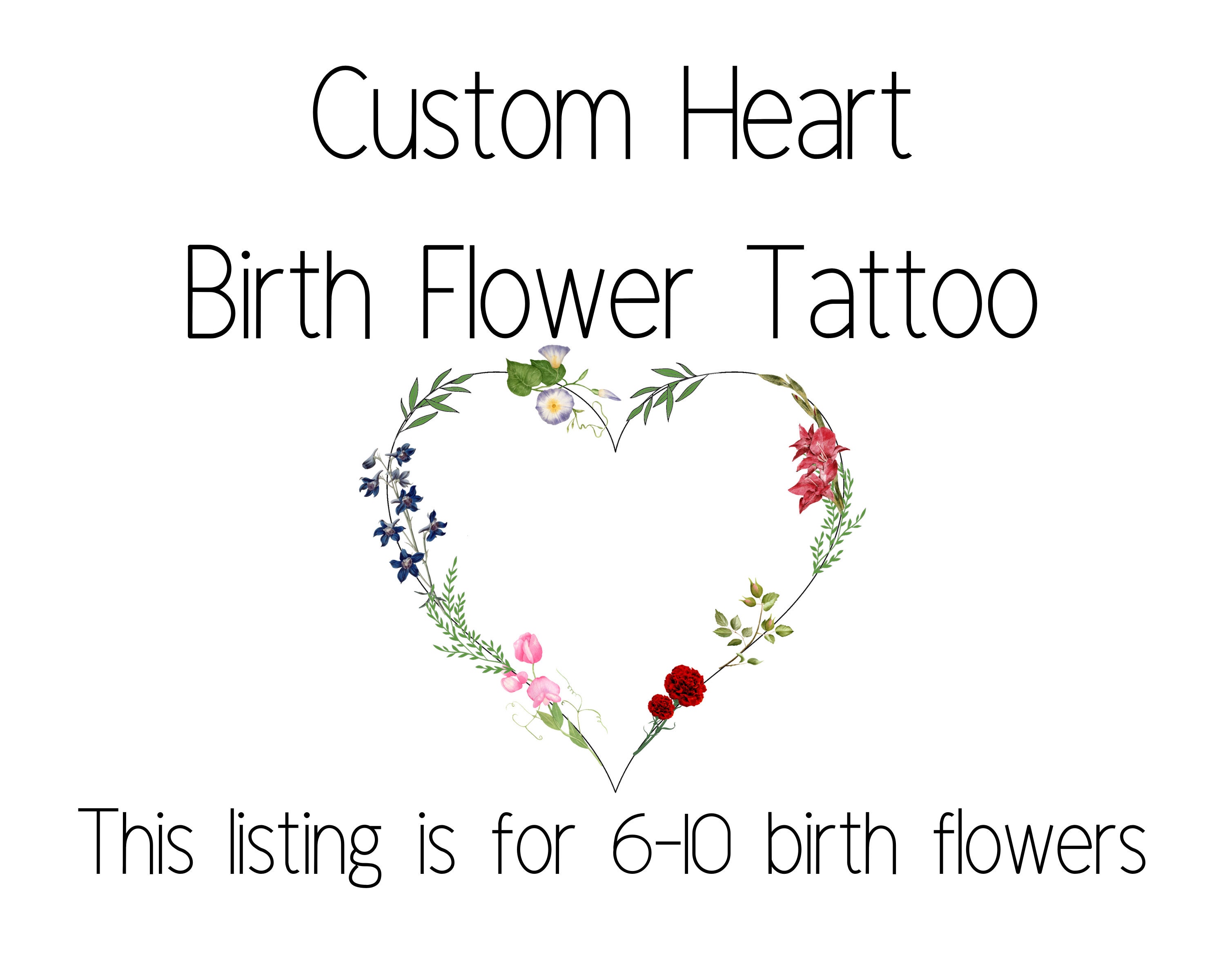 Custom Heart Birth Flower Tattoo Design Color Birth Flower - Etsy UK