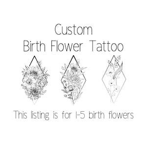 Custom Diamond Birth Flower Tattoo Design, made to order