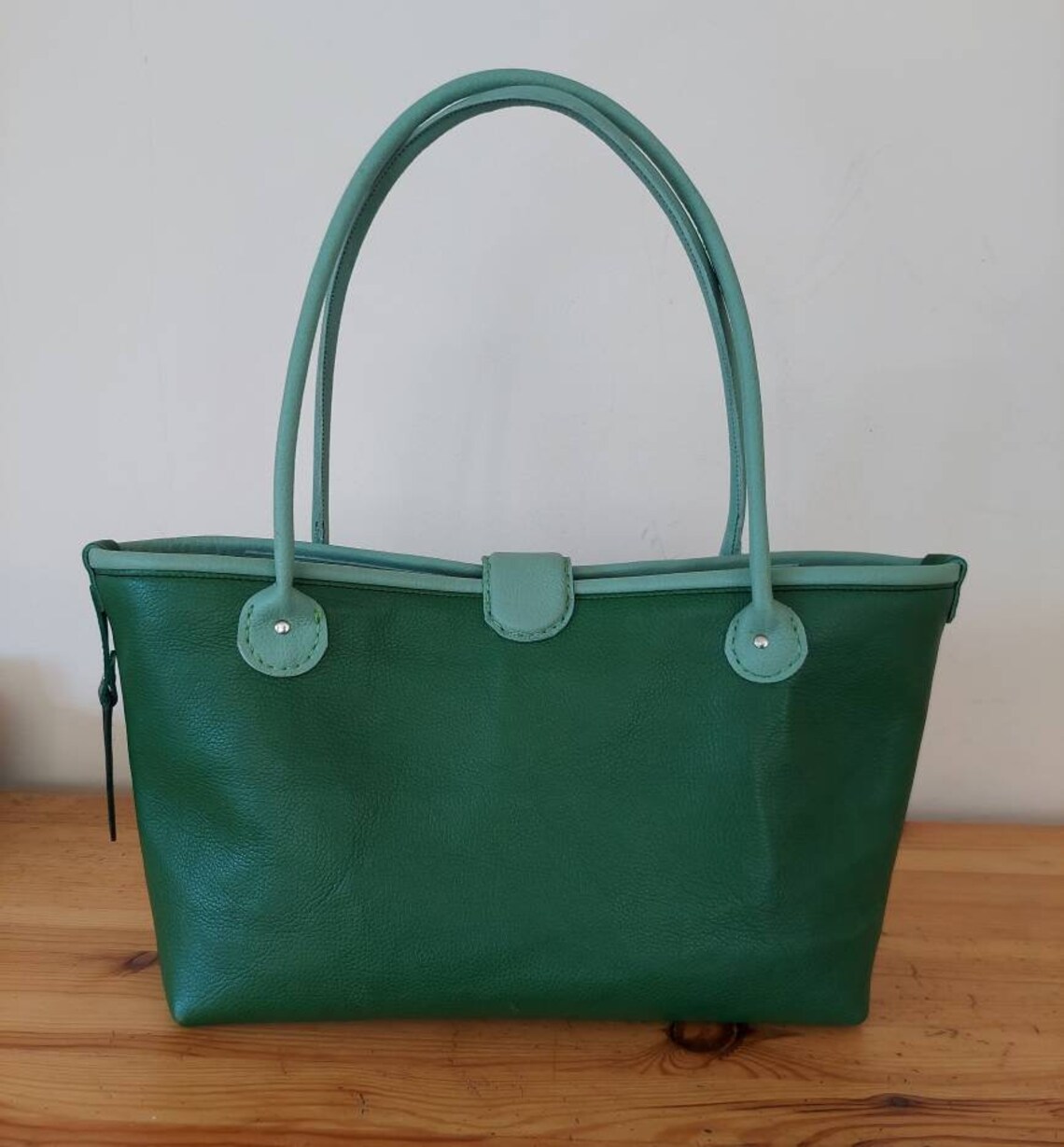 Green tote bag. Leather handbag. Leather shoulder bag Etsy