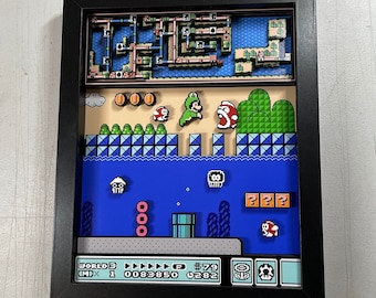 Mario Brothers 3 - NES Water World - ¡Caja de sombras 3D 8x10!