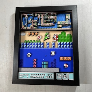 Mario Brothers 3 - NES Water World - ¡Caja de sombras 3D 8x10!